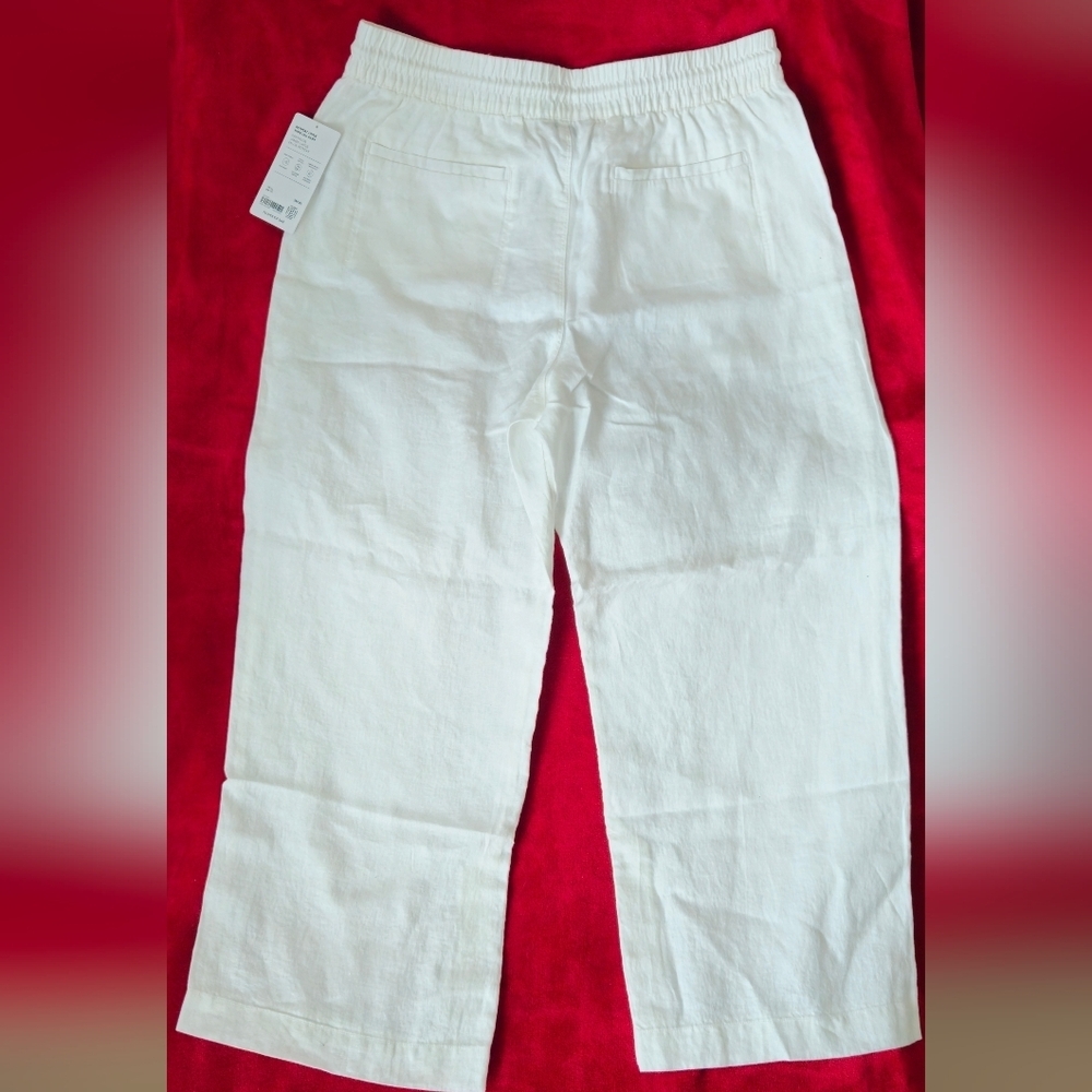 NWT- Athleta White Wide Leg 100% Linen Drawstring Pants - Size XL - Picture 2 of 10